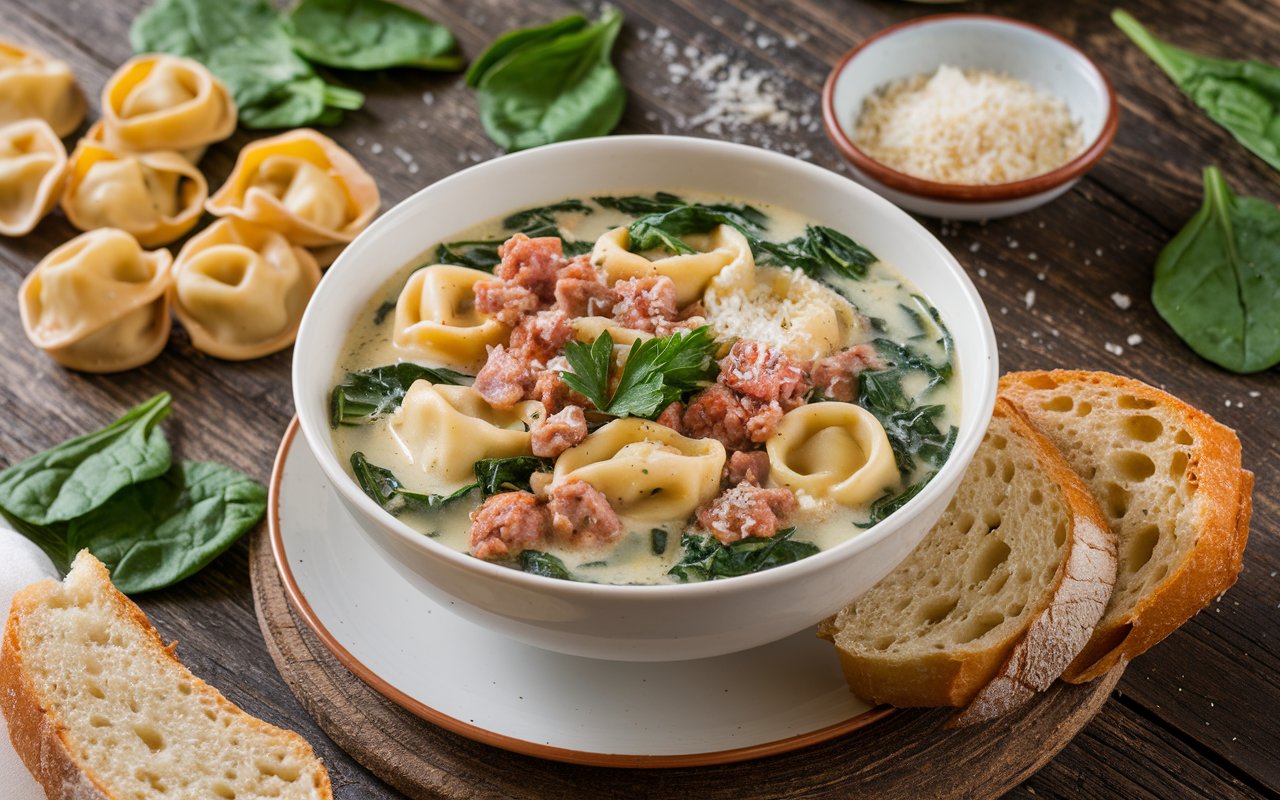 Sausage Spinach Tortellini Soup