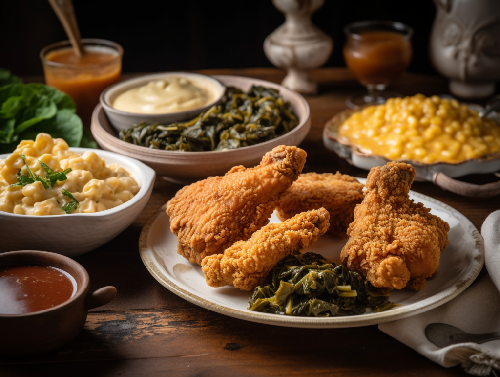 Soul food featuring crispy friend chicken