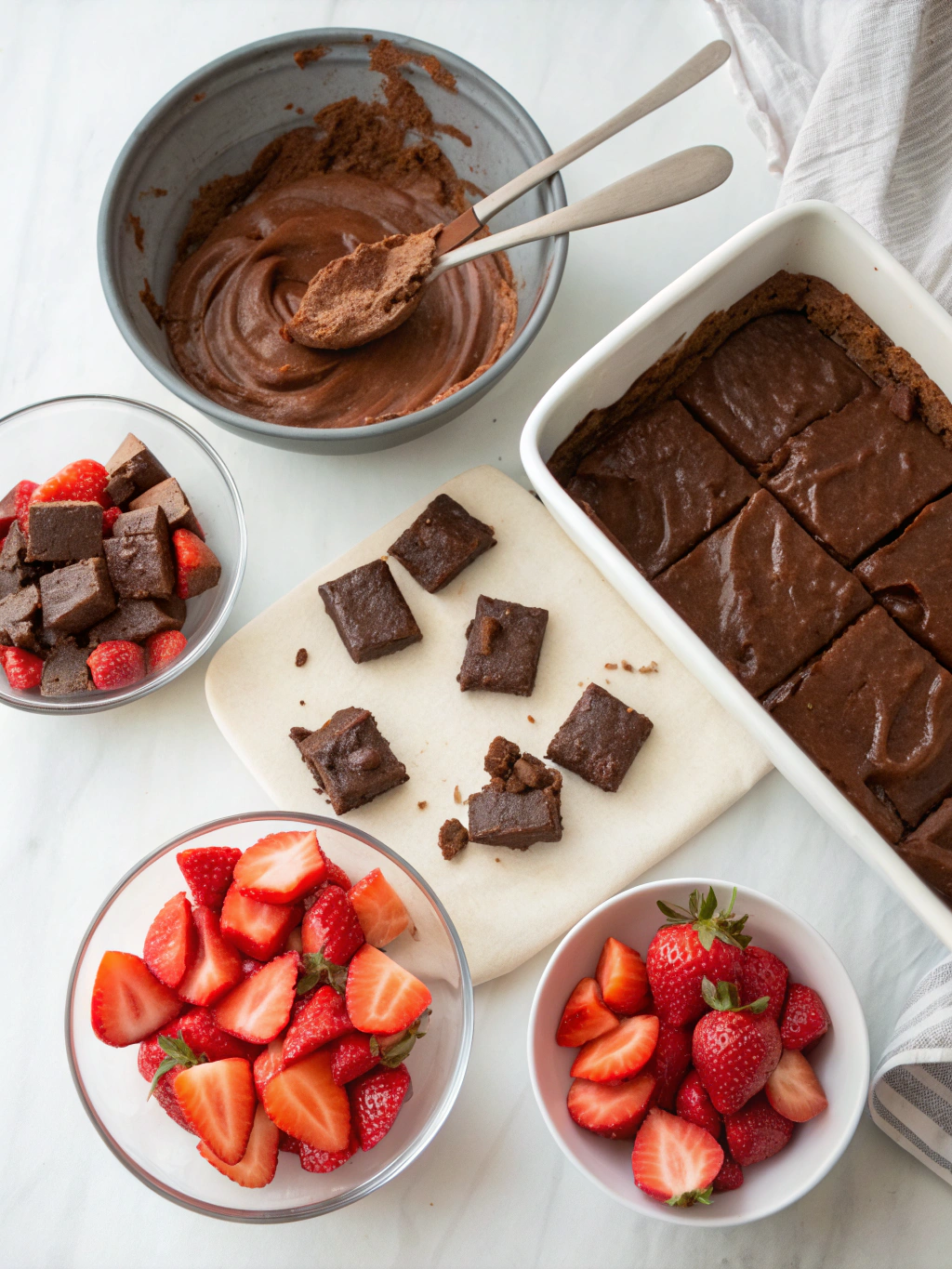 chocolate covered strawberry brownies preparing steps