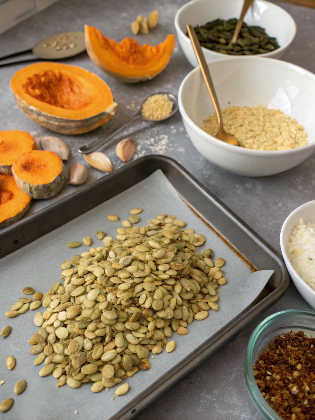 Garlic Roasted Pumpkin Seeds preparing steps