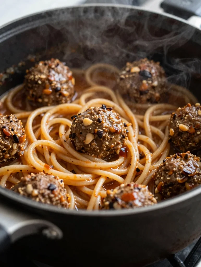 One Pot Pasta and Meatballs